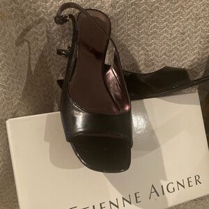 Etienne Aigner Patent Leather Slingback Wedge